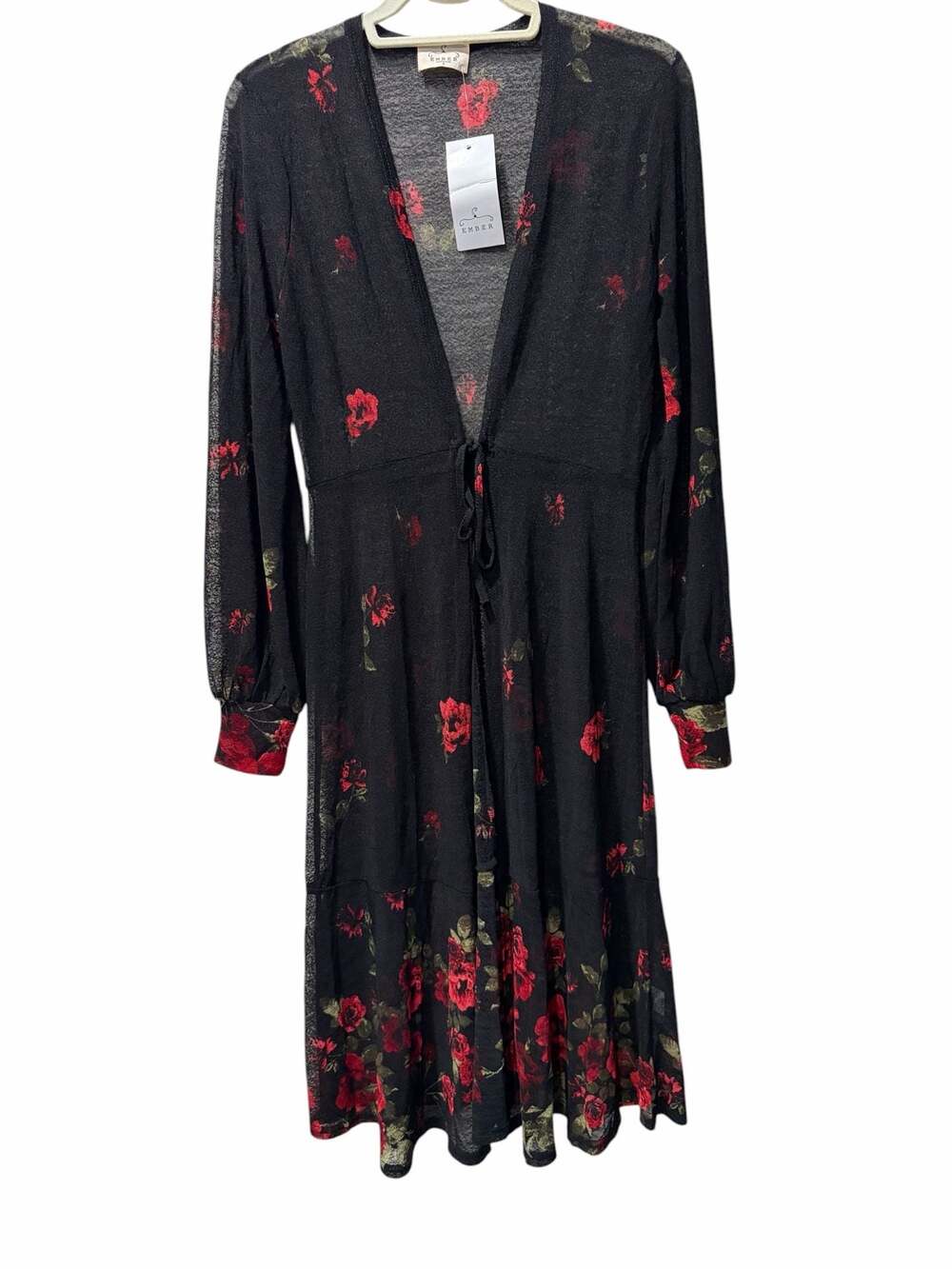 🥀 EMBER BLACK RED ROSE SHEER MAXI DUSTER CARDIGAN 🥀